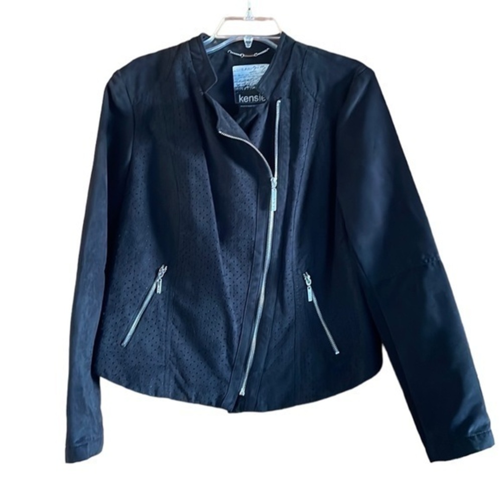Kensie Women’s Zip Moto Jacket Stretch Black Size Large Biker Asymmetrical Zip